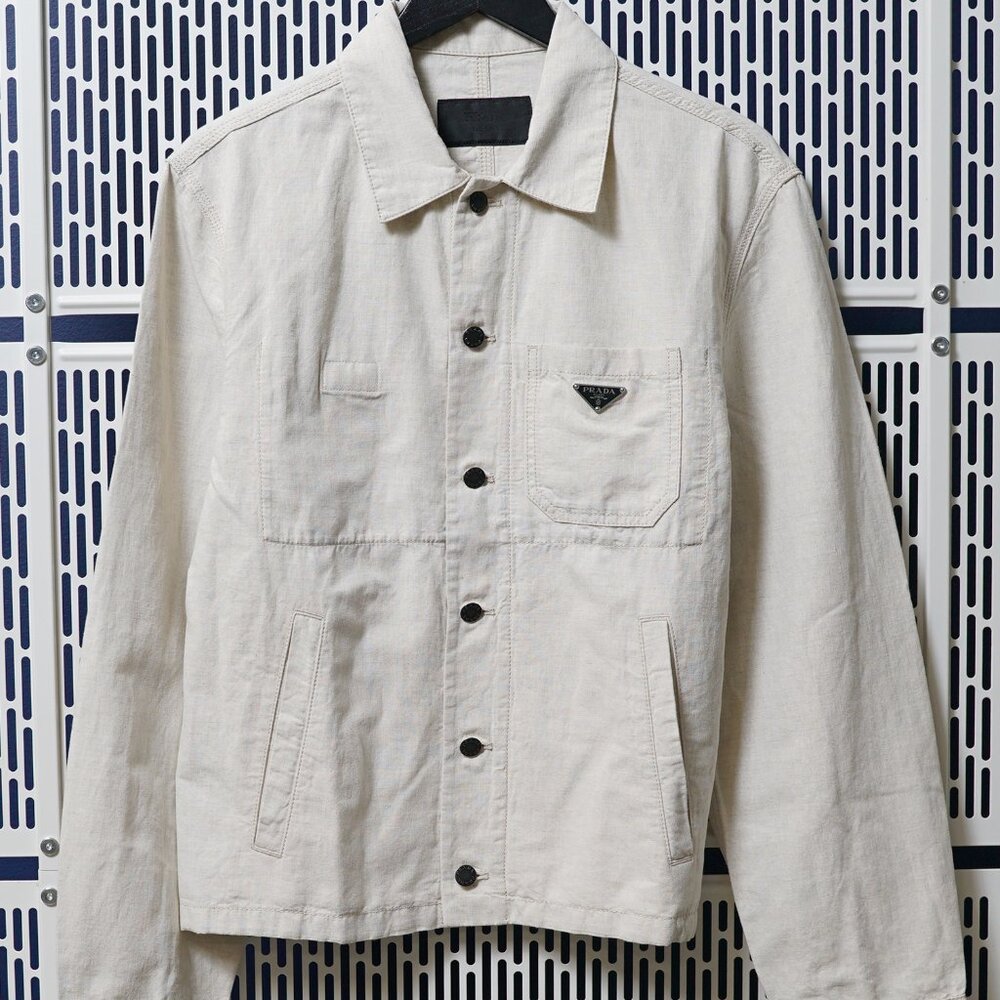 PRADA	MELANGE SAND CHAMBRAY SHIRT